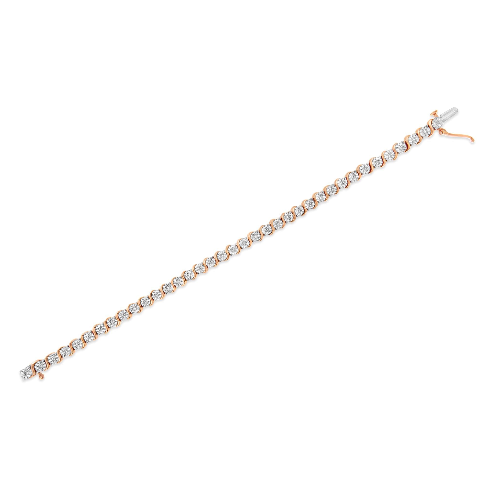 .925 Sterling Silver 1/4 Cttw Diamond Round Miracle Plate and "S" Link Tennis Bracelet (I-J Color, I2- I3 Clarity) - 7"