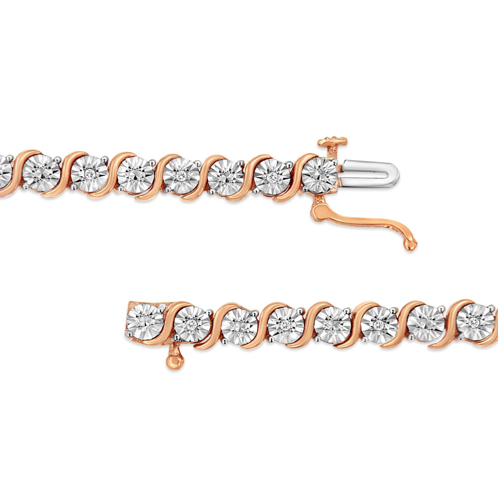 .925 Sterling Silver 1/10 Cttw Diamond Round Miracle Plate and "S" Link Tennis Bracelet (I-J Color, I2- I3 Clarity) - 7"